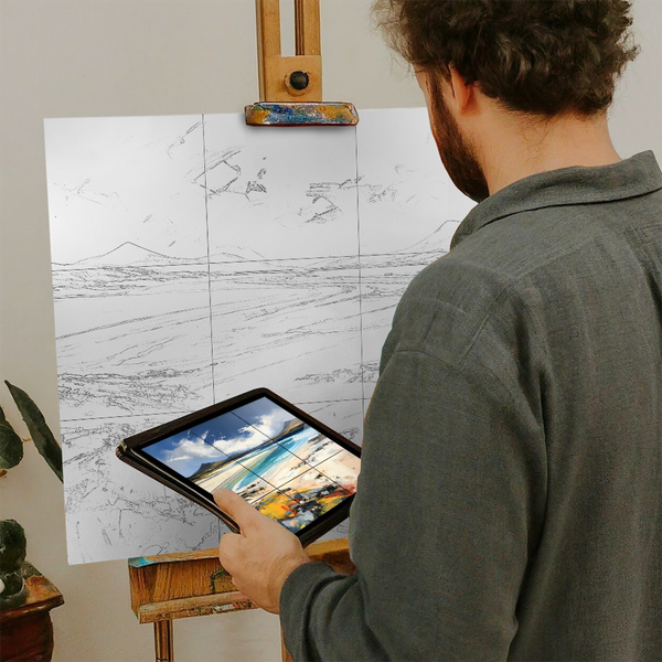 Artist with iPad and Easel