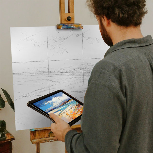 Artist with iPad and Easel