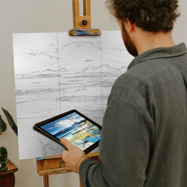 Artist with iPad and Easel