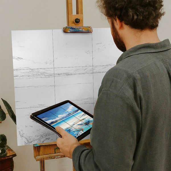 Artist with iPad and Easel