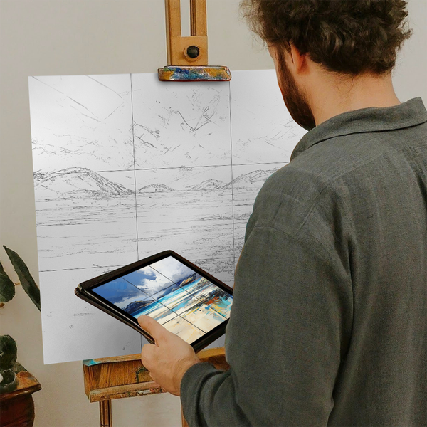 Artist with iPad and Easel