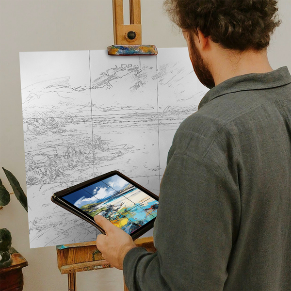 Artist with iPad and Easel