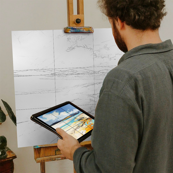 Artist with iPad and Easel