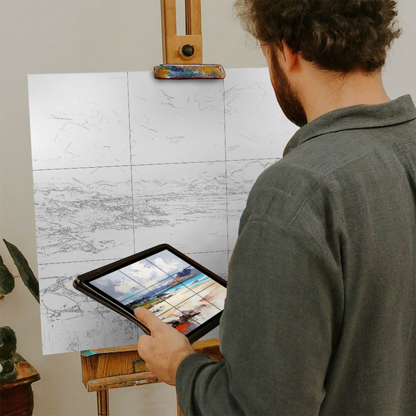 Artist with iPad and Easel