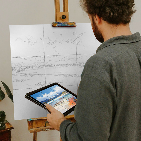 Artist with iPad and Easel