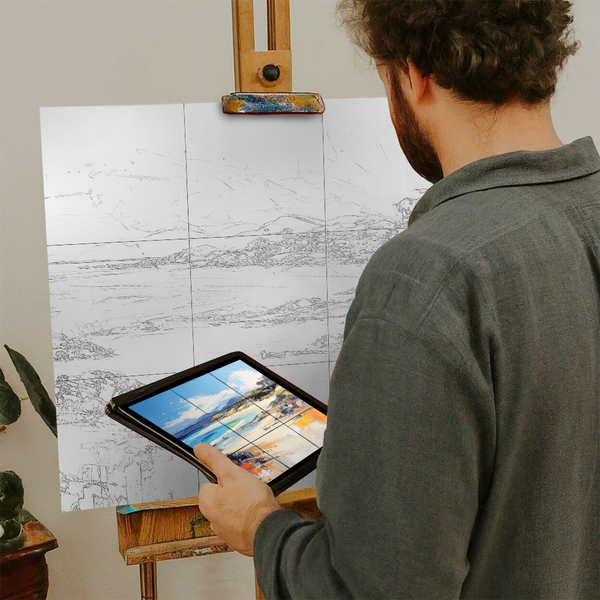 Artist with iPad and Easel