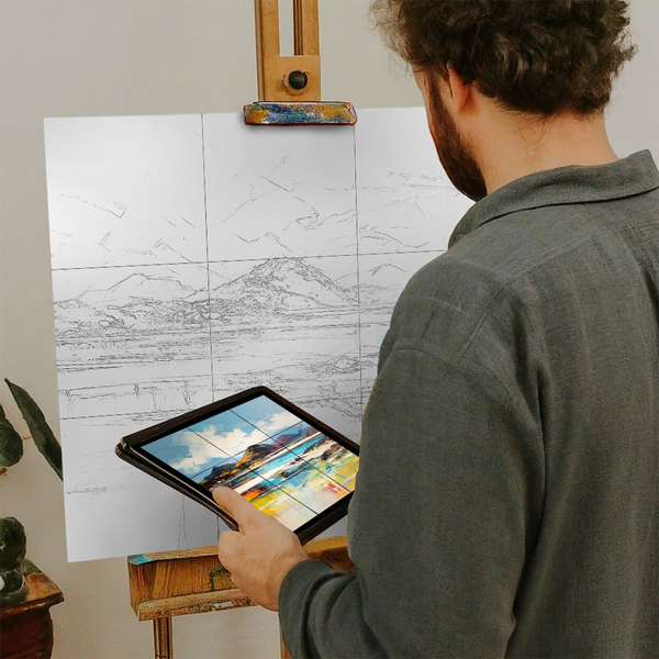 Artist with iPad and Easel