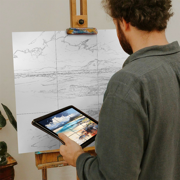 Artist with iPad and Easel