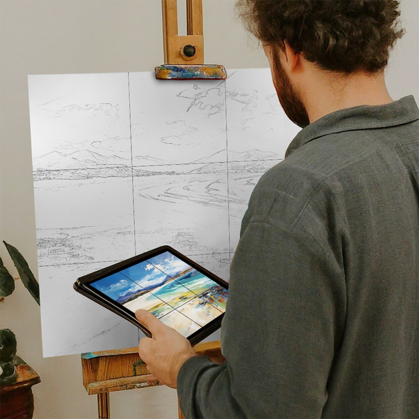 Artist with iPad and Easel