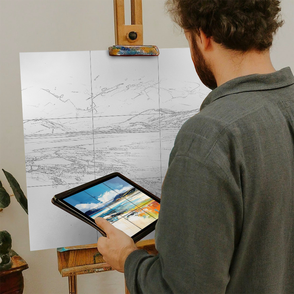 Artist with iPad and Easel