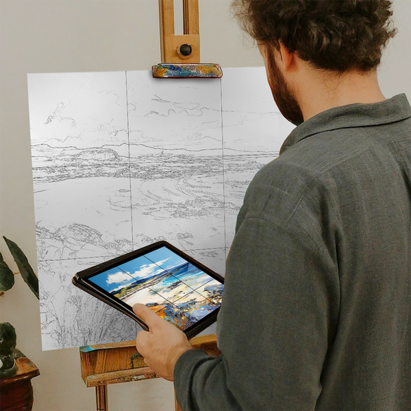 Artist with iPad and Easel