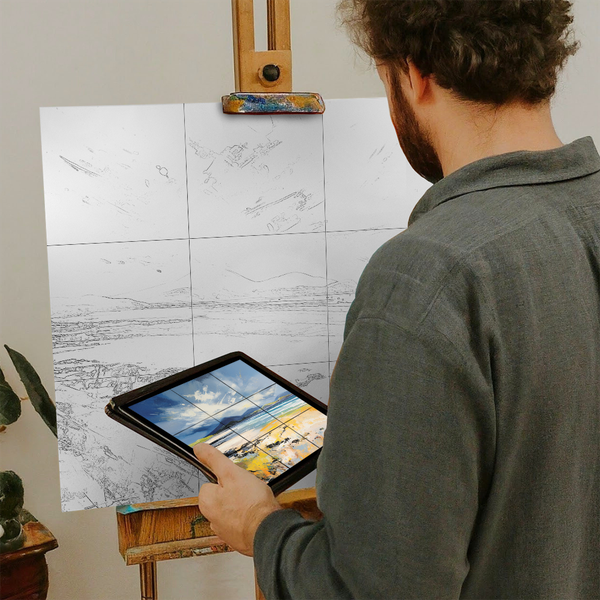 Artist with iPad and Easel