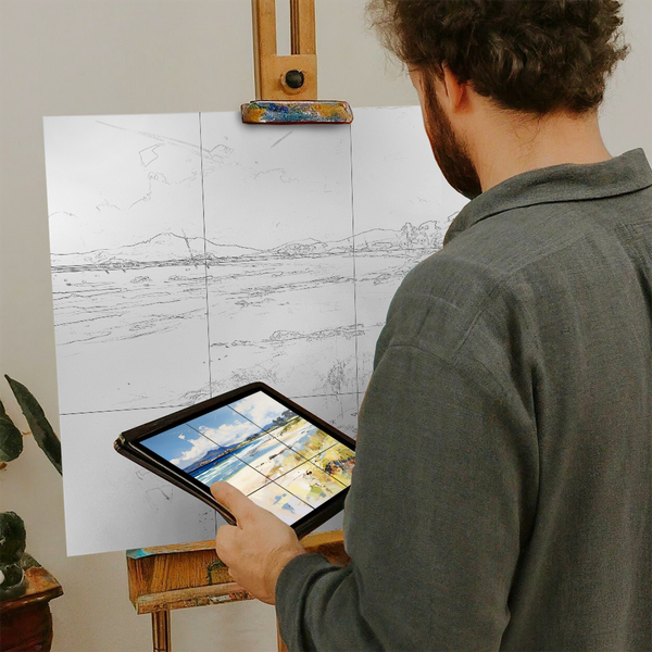 Artist with iPad and Easel