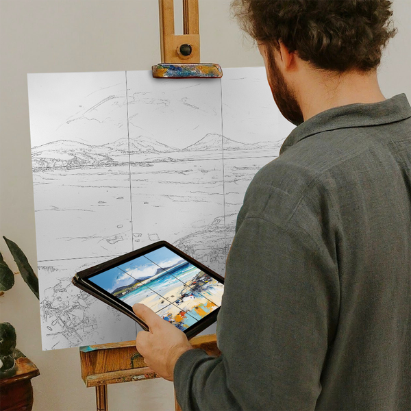 Artist with iPad and Easel