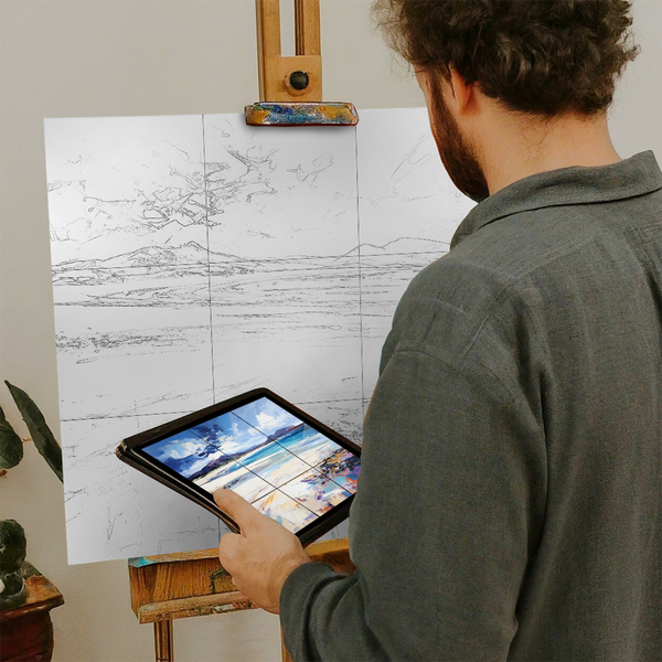 Artist with iPad and Easel