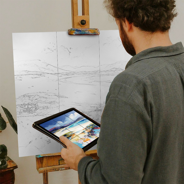 Artist with iPad and Easel