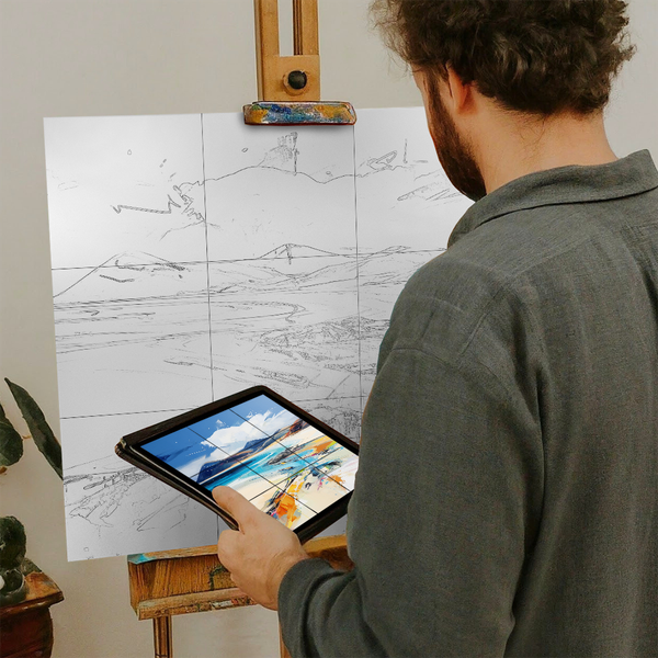 Artist with iPad and Easel