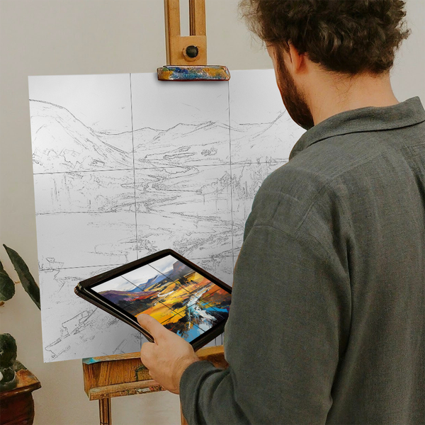 Artist with iPad and Easel