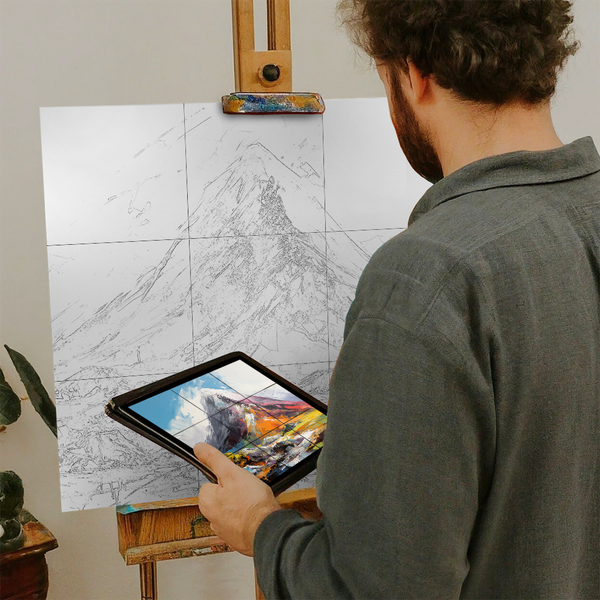 Artist with iPad and Easel