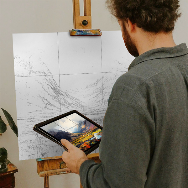 Artist with iPad and Easel