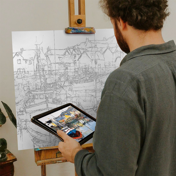 Artist with iPad and Easel