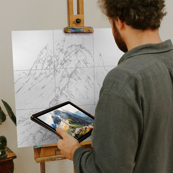 Artist with iPad and Easel