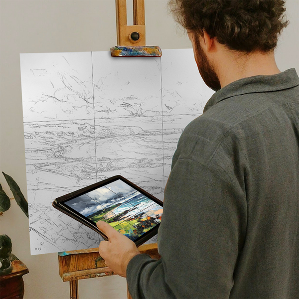 Artist with iPad and Easel