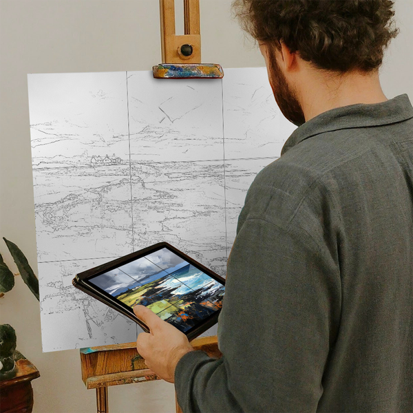 Artist with iPad and Easel