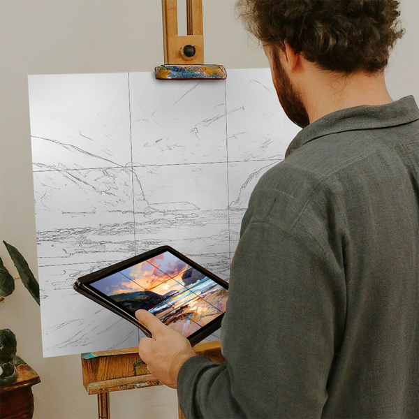 Artist with iPad and Easel