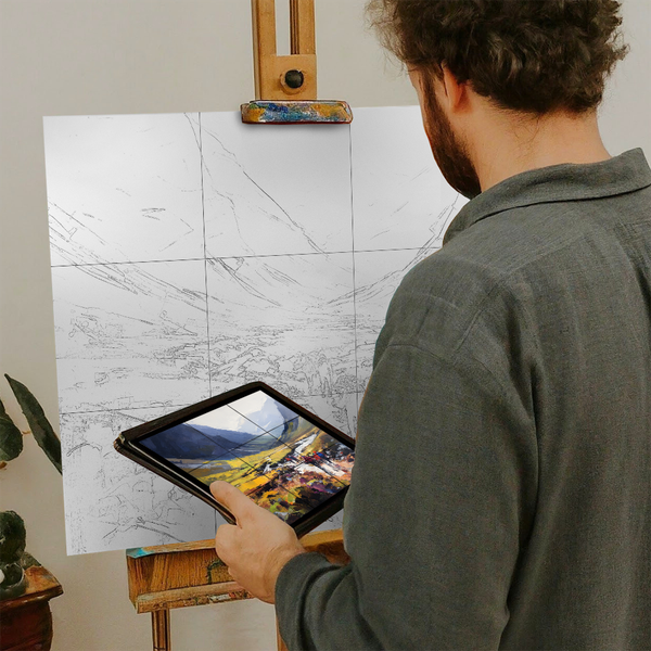 Artist with iPad and Easel