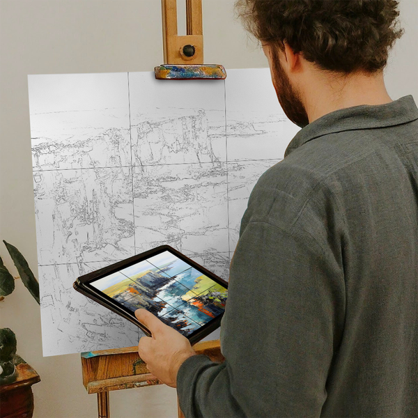 Artist with iPad and Easel