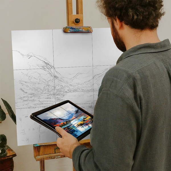 Artist with iPad and Easel