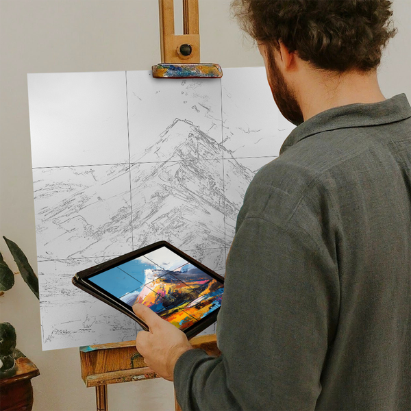 Artist with iPad and Easel