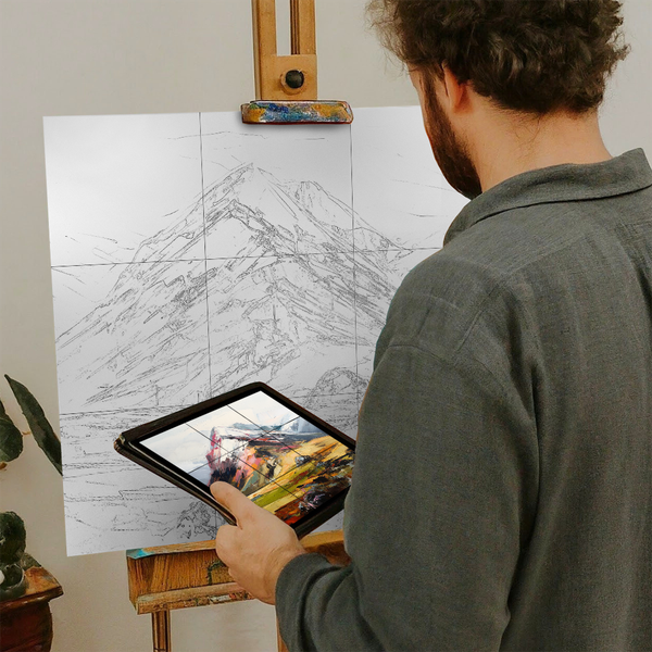 Artist with iPad and Easel