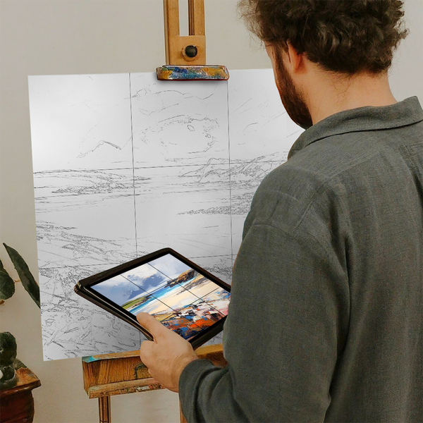 Artist with iPad and Easel