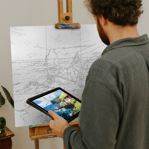 Artist with iPad and Easel