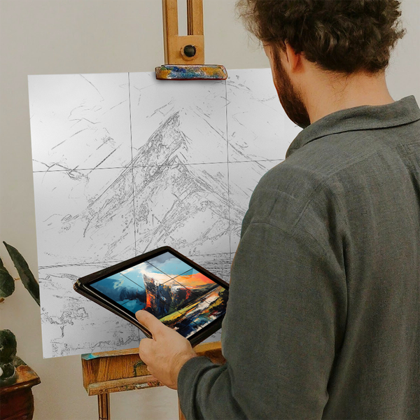 Artist with iPad and Easel