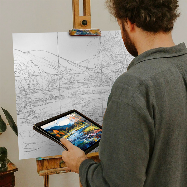 Artist with iPad and Easel