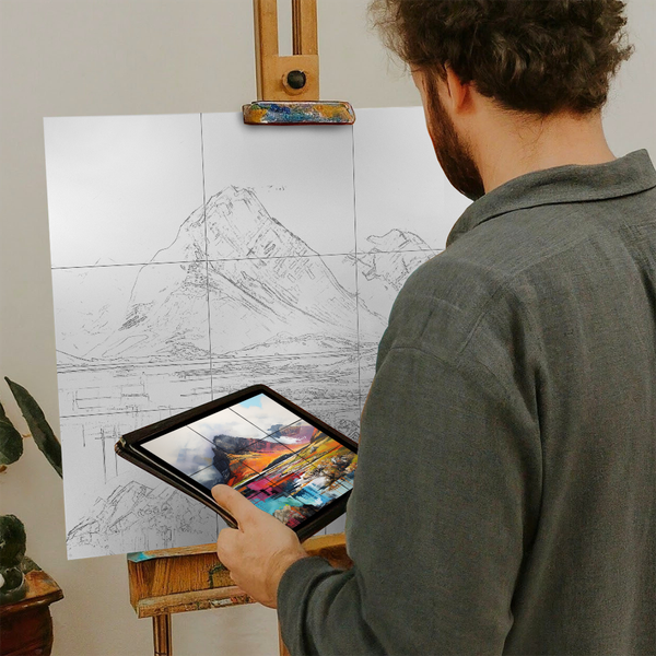 Artist with iPad and Easel