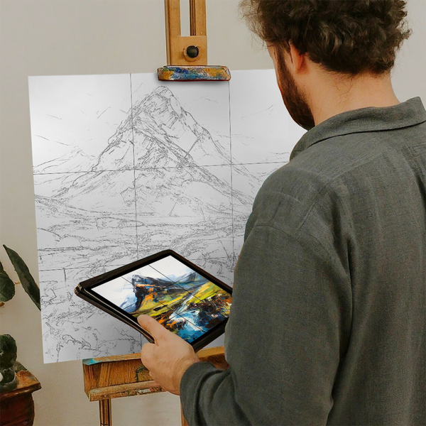 Artist with iPad and Easel