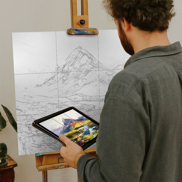 Artist with iPad and Easel