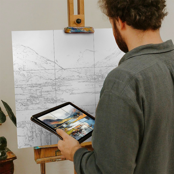 Artist with iPad and Easel