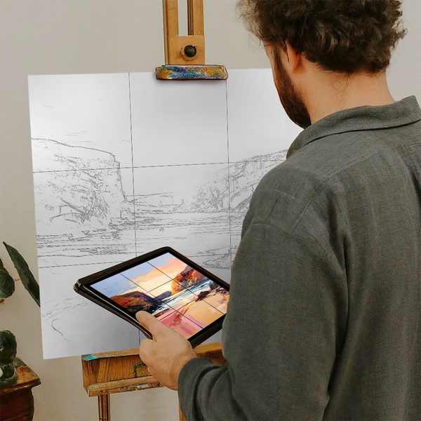 Artist with iPad and Easel