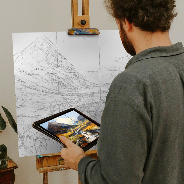 Artist with iPad and Easel