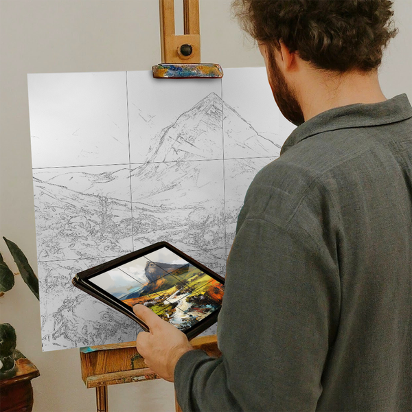 Artist with iPad and Easel