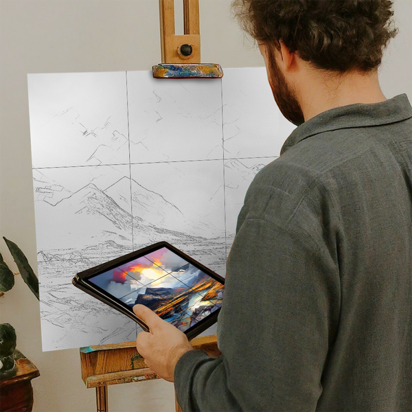 Artist with iPad and Easel