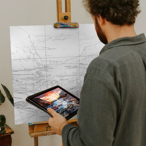 Artist with iPad and Easel