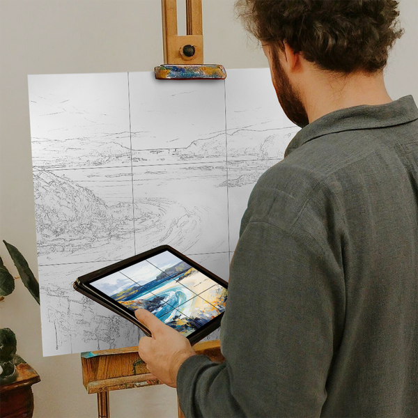 Artist with iPad and Easel