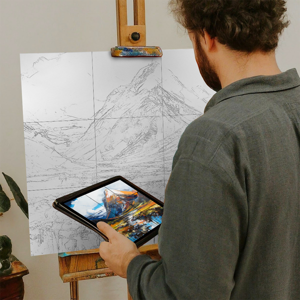 Artist with iPad and Easel