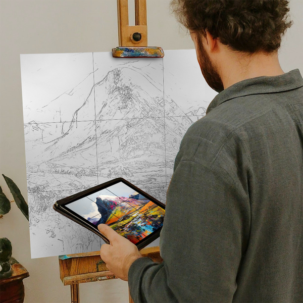 Artist with iPad and Easel